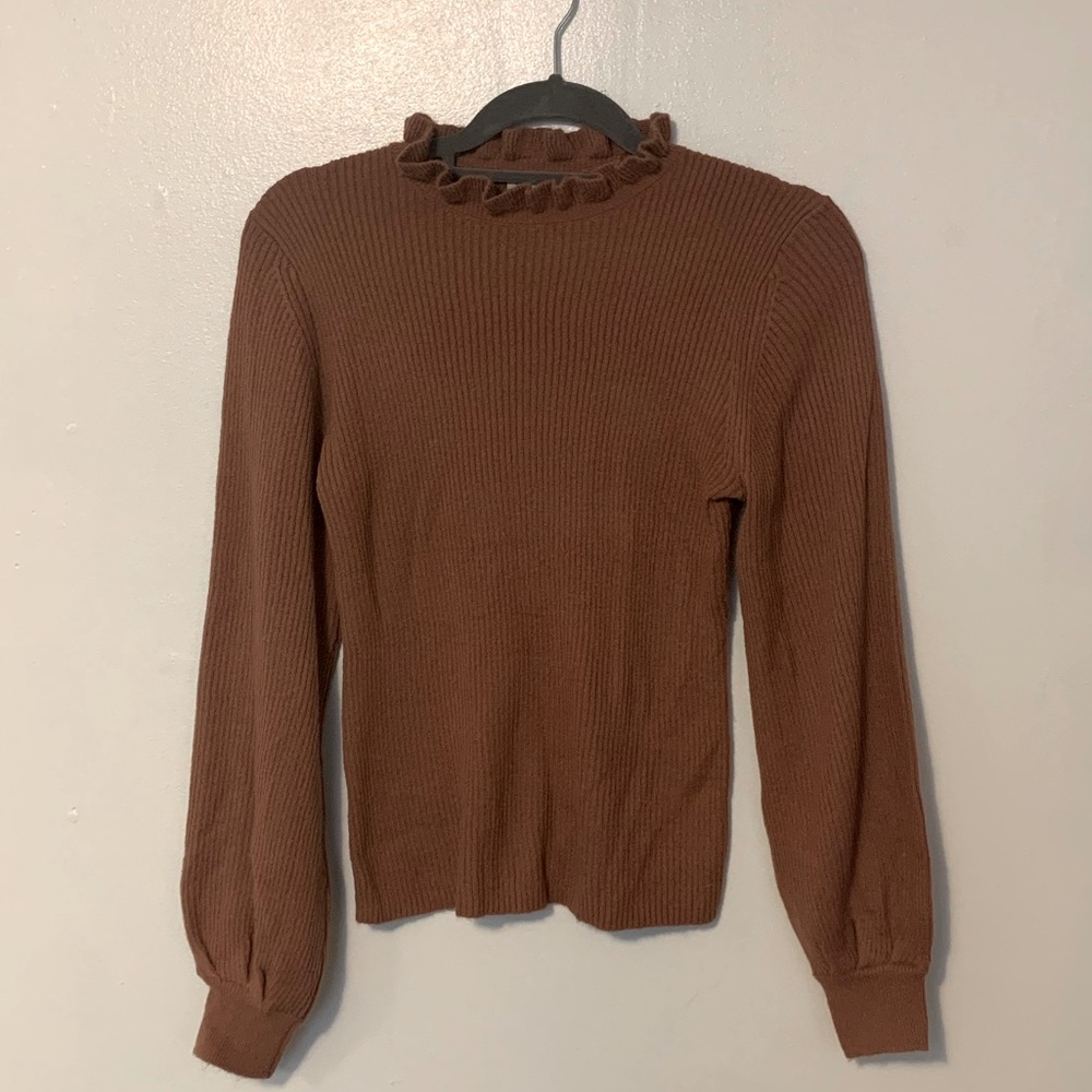 A New Day Puff Sleeve and Ruffle Collar Fitted Sweater